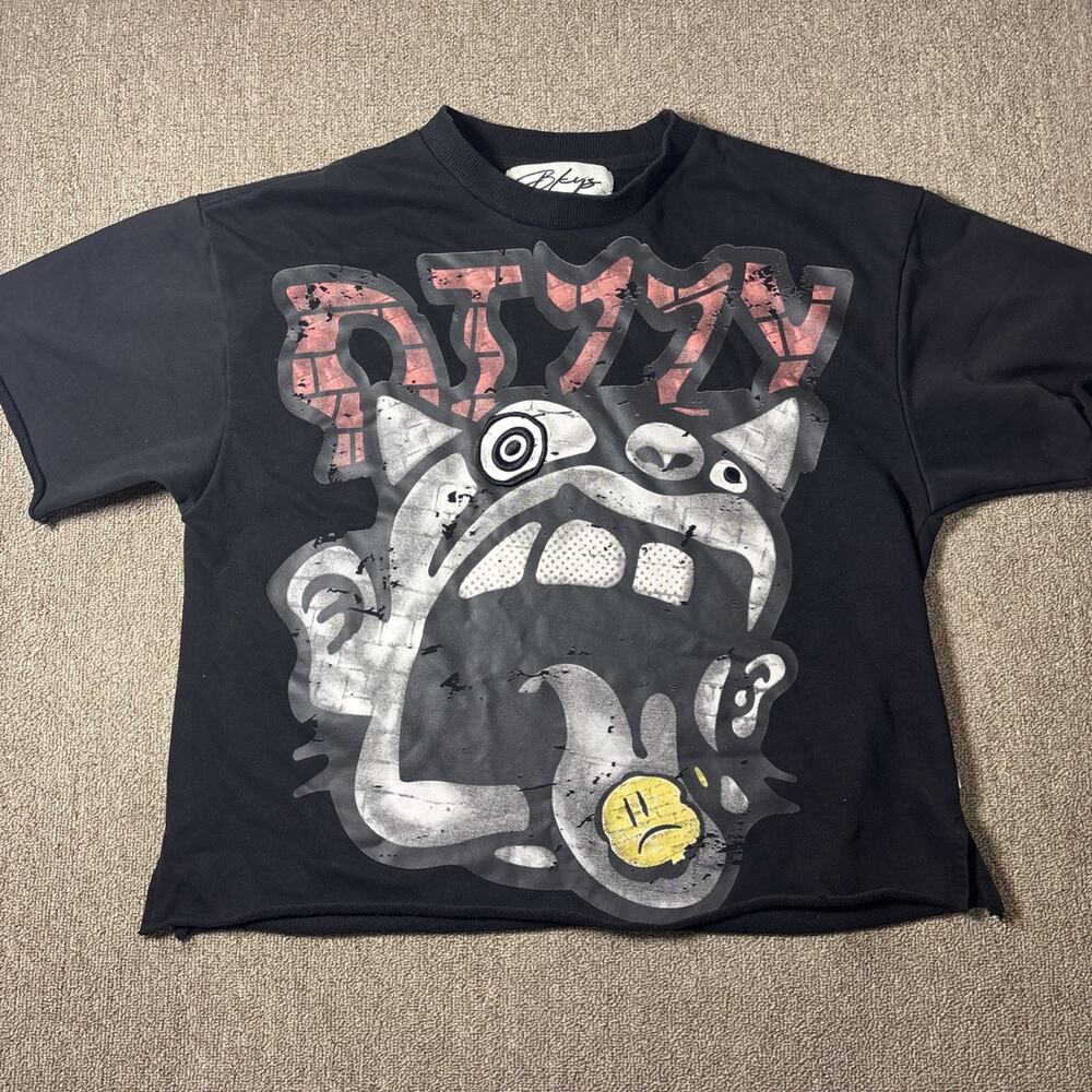 BKYS Mens Graphic T-Shirt Medium Black Y2K Streetwear Distressed Hip Hop Tee